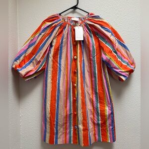 NWT Fate Multicolor Puff Sleeve Striped Cotton Mini Dress Size Small